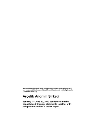 Thumbnail Arçelik Half-year Report 2010-h1