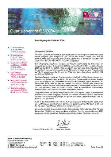 Vorschaubild Elmos Semiconductor Quartalsbericht 2004-q3