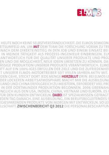 Vorschaubild Elmos Semiconductor Quartalsbericht 2012-q3