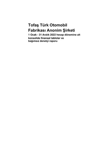 Thumbnail Tofaş Türk Otomobil Fabrikası Financial Statement 2022