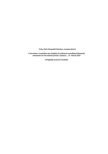 Thumbnail Tofaş Türk Otomobil Fabrikası Quarterly Report 2024-q1