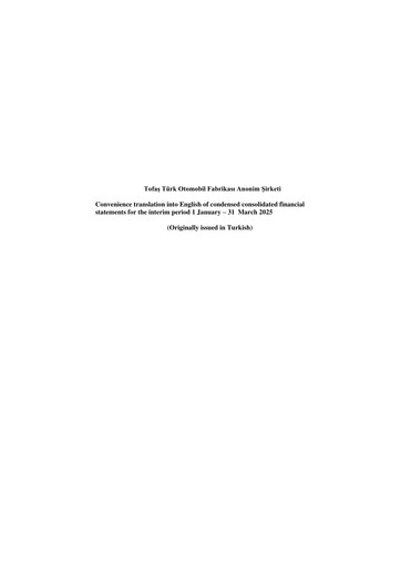 Thumbnail Tofaş Türk Otomobil Fabrikası Quarterly Report 2025-q1