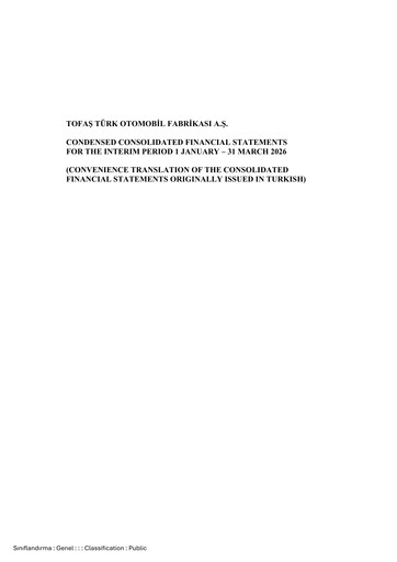 Thumbnail Tofaş Türk Otomobil Fabrikası Quarterly Report 2026-q1
