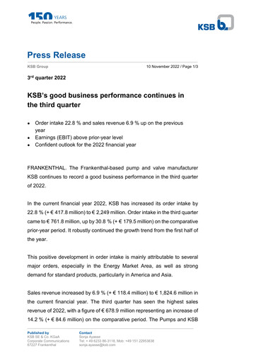 Miniature KSB SE & Co. KGaA Rapport trimestriel 2022-q3