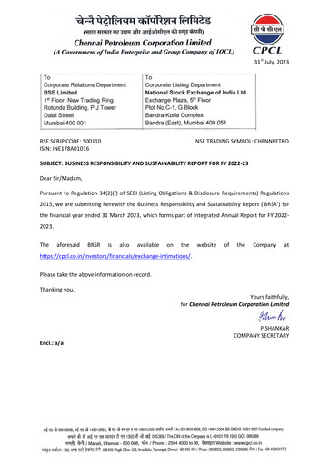 Thumbnail Chennai Petroleum ESG Report 2022-2023