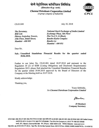 Thumbnail Chennai Petroleum Quarterly Report 2018-q1