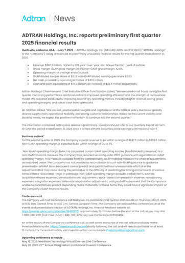 Miniature Adtran Networks Rapport trimestriel 2025-q1
