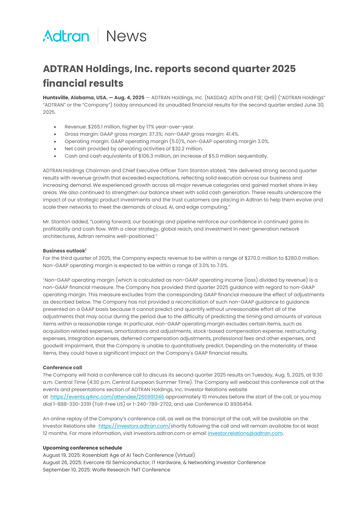 Miniature Adtran Networks Rapport trimestriel 2025-q2