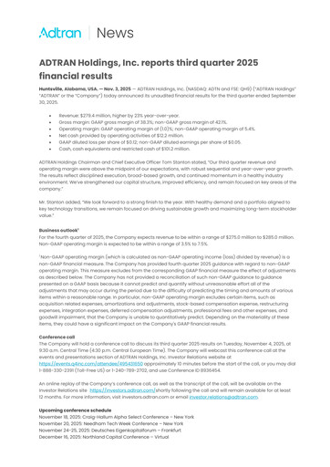 Miniature Adtran Networks Rapport trimestriel 2025-q3