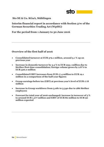 Thumbnail Sto SE & Co. KGaA Half-year Report 2016-h1