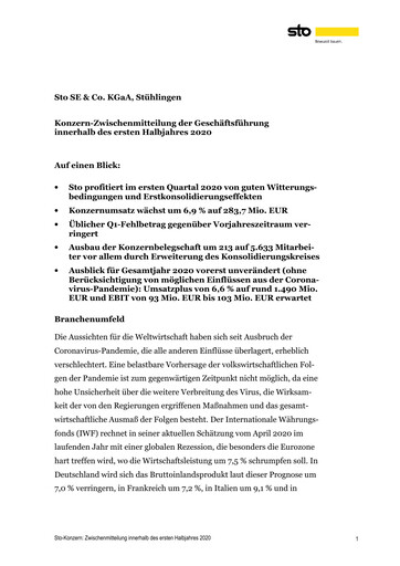 Thumbnail Sto SE & Co. KGaA Quarterly Report 2020-q1