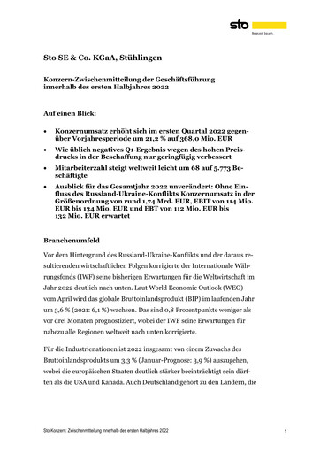 Thumbnail Sto SE & Co. KGaA Quarterly Report 2022-q1