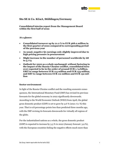 Thumbnail Sto SE & Co. KGaA Quarterly Report 2022-q1