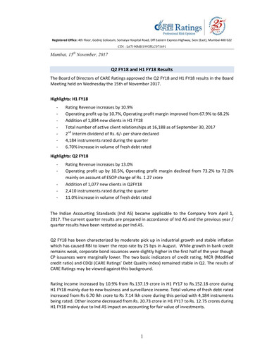 Miniature CARE's Ratings Rapport semestriel 2017-h1