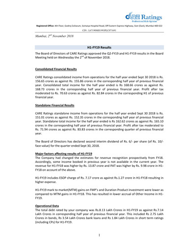 Miniature CARE's Ratings Rapport semestriel 2018-h1