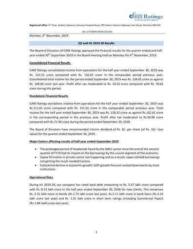 Miniature CARE's Ratings Rapport semestriel 2019-h1