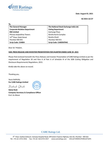 Miniature CARE's Ratings Rapport trimestriel 2021-q1