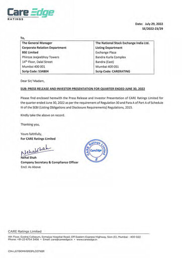 Miniature CARE's Ratings Rapport trimestriel 2022-q1