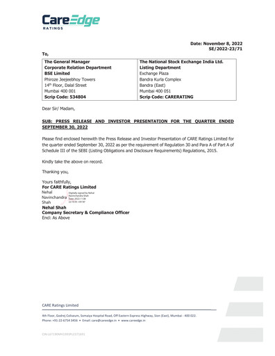 Miniature CARE's Ratings Rapport trimestriel 2022-q2