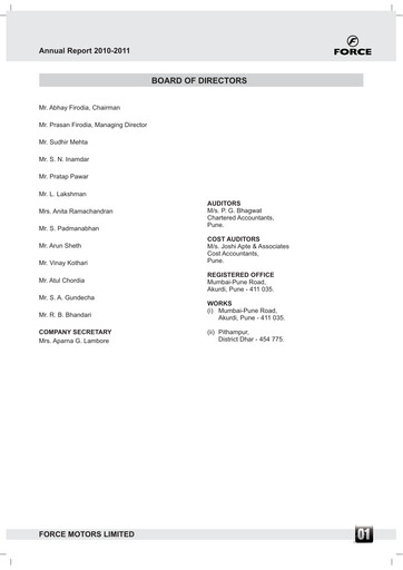 Thumbnail Force Motors Annual Report 2010-2011