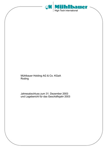 Thumbnail Mühlbauer Holding Financial Statement 2003