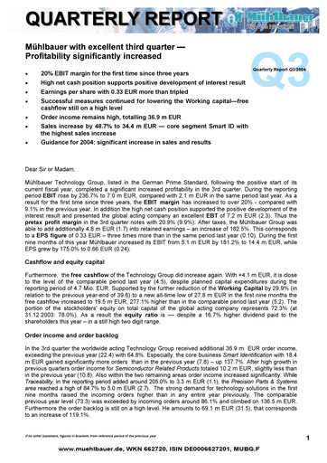 Thumbnail Mühlbauer Holding Quarterly Report 2004-q3