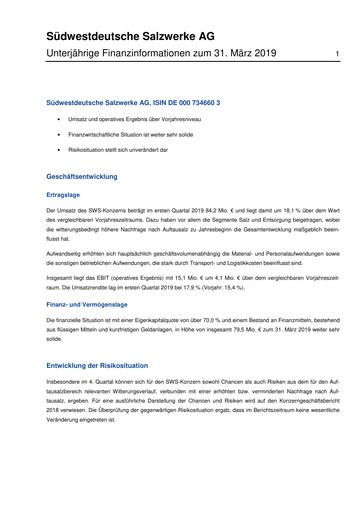 Miniature Südwestdeutsche Salzwerke Rapport trimestriel 2019-q1