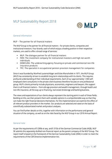 Thumbnail MLP SE Sustainability Report 2018