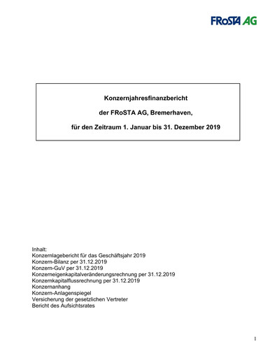 Thumbnail FRoSTA AG Financial Statement 2019