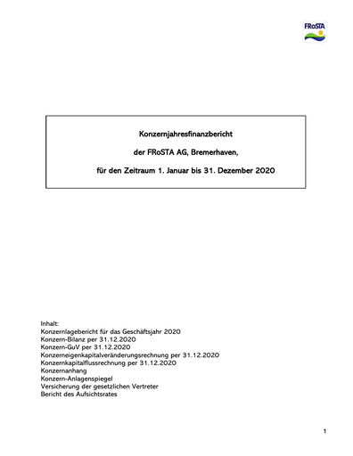 Thumbnail FRoSTA AG Financial Statement 2020