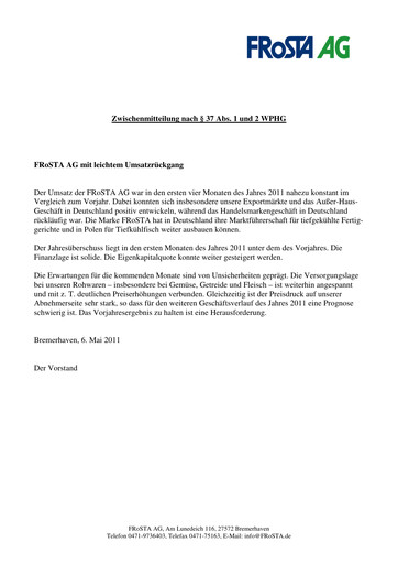 Thumbnail FRoSTA AG Quarterly Report 2011-q1