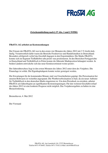 Thumbnail FRoSTA AG Quarterly Report 2012-q1