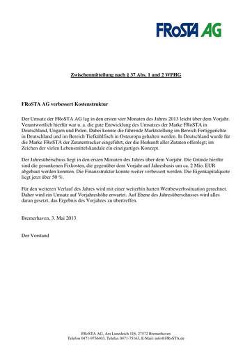 Thumbnail FRoSTA AG Quarterly Report 2013-q1