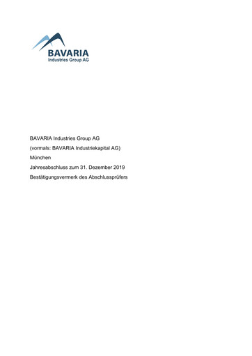 Thumbnail BAVARIA Industries Group AG Financial Statement 2019