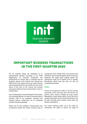Thumbnail init innovation in traffic systems Quarterly Report 2020-q1