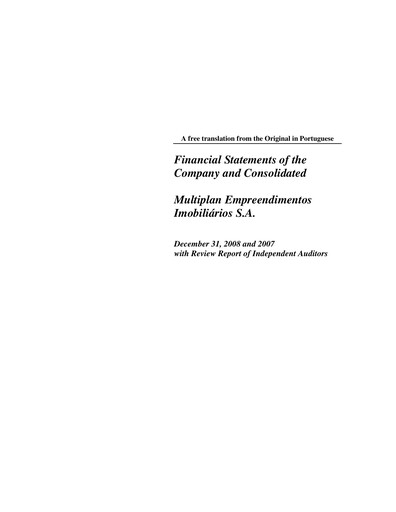 Thumbnail Multiplan Empreendimentos Imobiliários Financial Statement 2008