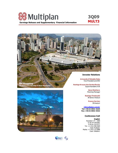 Thumbnail Multiplan Empreendimentos Imobiliários Quarterly Report 2009-q3