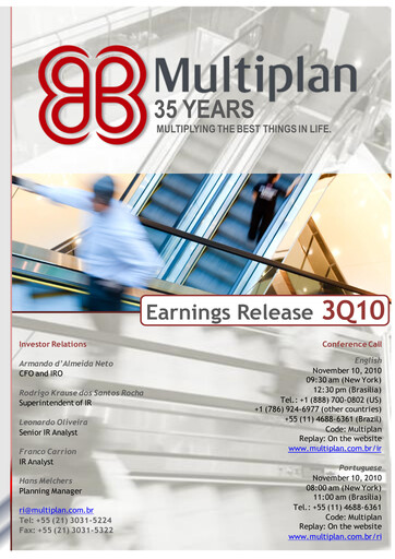 Thumbnail Multiplan Empreendimentos Imobiliários Quarterly Report 2010-q3