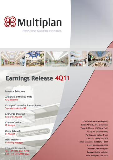 Thumbnail Multiplan Empreendimentos Imobiliários Quarterly Report 2011-q4