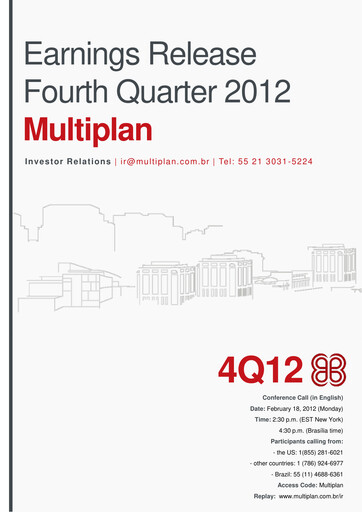Thumbnail Multiplan Empreendimentos Imobiliários Quarterly Report 2012-q4
