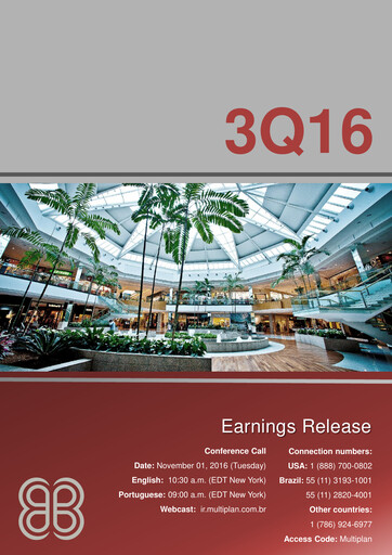 Thumbnail Multiplan Empreendimentos Imobiliários Quarterly Report 2016-q3