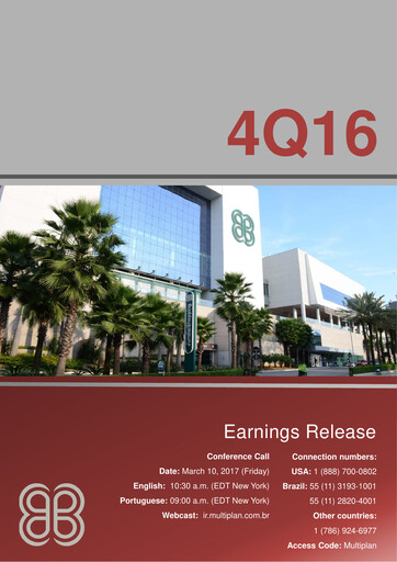Thumbnail Multiplan Empreendimentos Imobiliários Quarterly Report 2016-q4