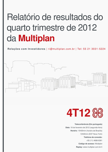 Thumbnail Multiplan Empreendimentos Imobiliários Quarterly Report 2012-q4