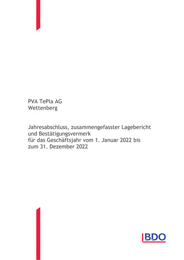 Miniature PVA TePla AG Bilan financier 2022