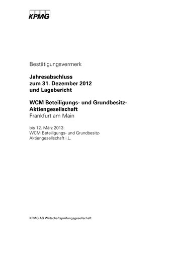 Thumbnail WCM Beteiligungs- und Grundbesitz Financial Statement 2012