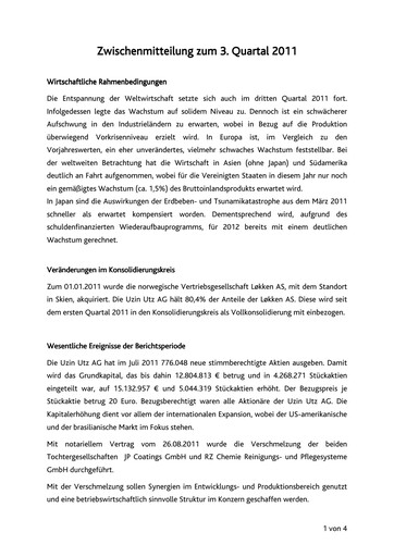 Thumbnail Uzin Utz Quarterly Report 2011-q3