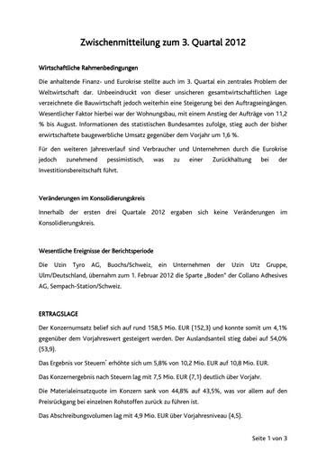 Thumbnail Uzin Utz Quarterly Report 2012-q3