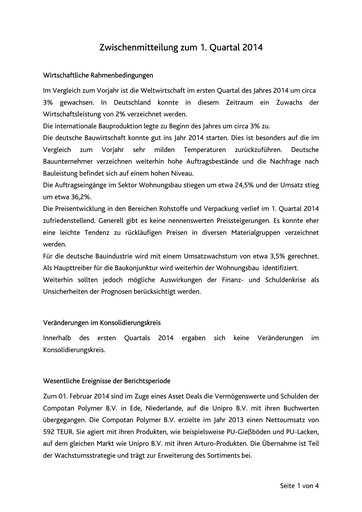 Thumbnail Uzin Utz Quarterly Report 2014-q1
