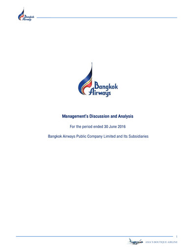 Thumbnail Bangkok Airways
 Quarterly Report 2016-q2