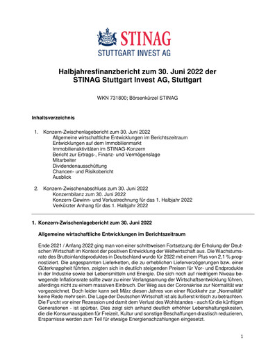 Miniature STINAG Stuttgart Invest Rapport semestriel 2022-h1